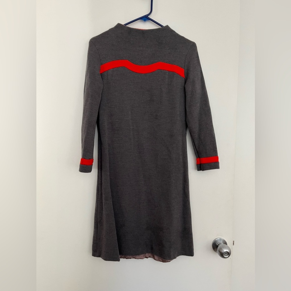 Soft grey/orange Mod / Flight Attendant wool mini shift dress
